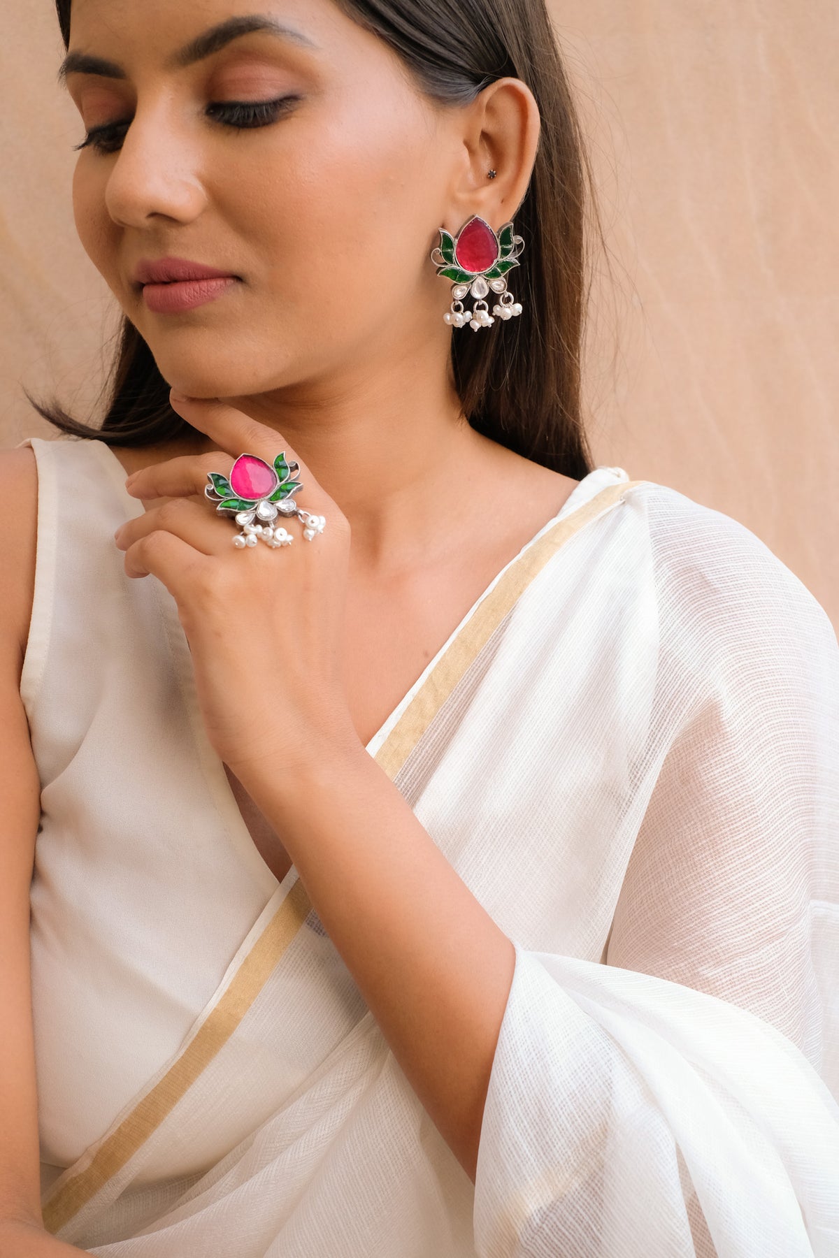 Lotus Kundan Ring