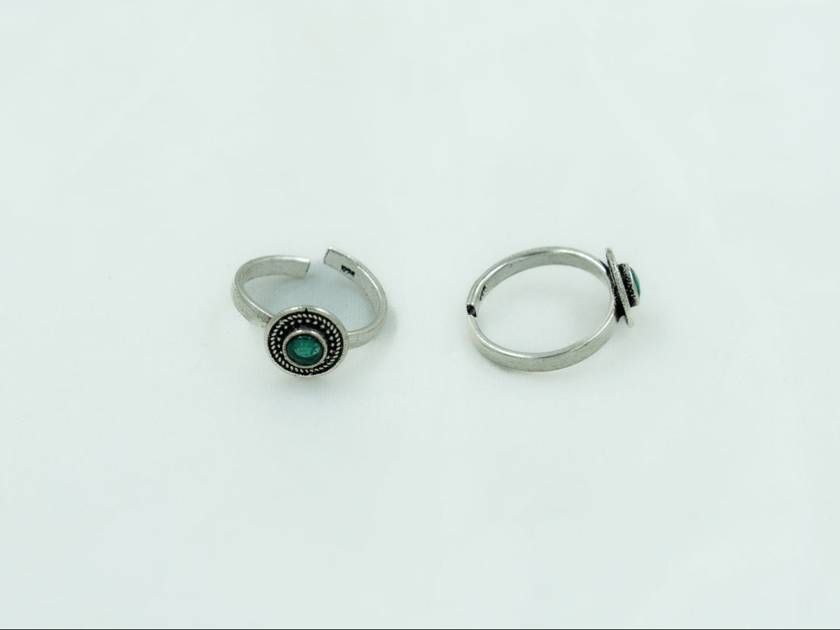 Green Stone Round Toe Ring Pair - ADA