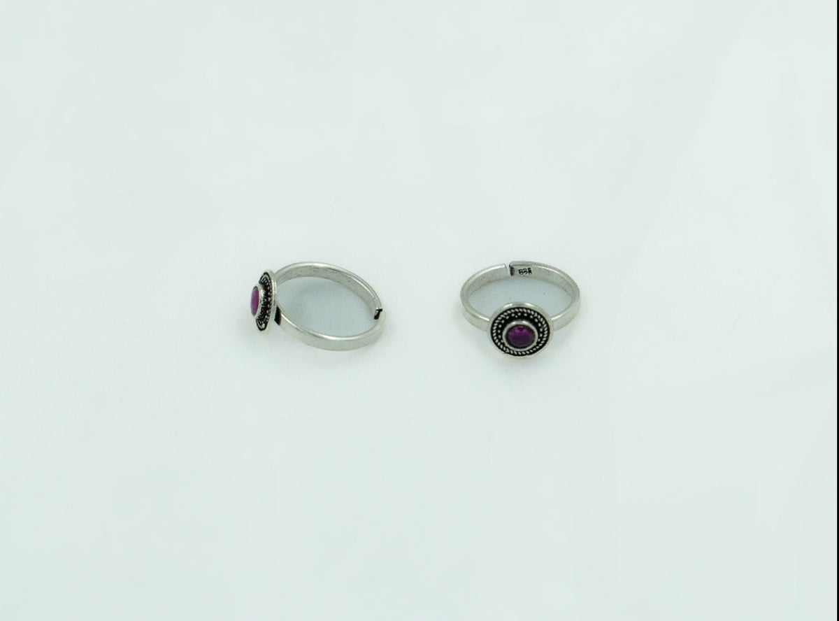 Red Stone Round Toe Ring Pair - ADA