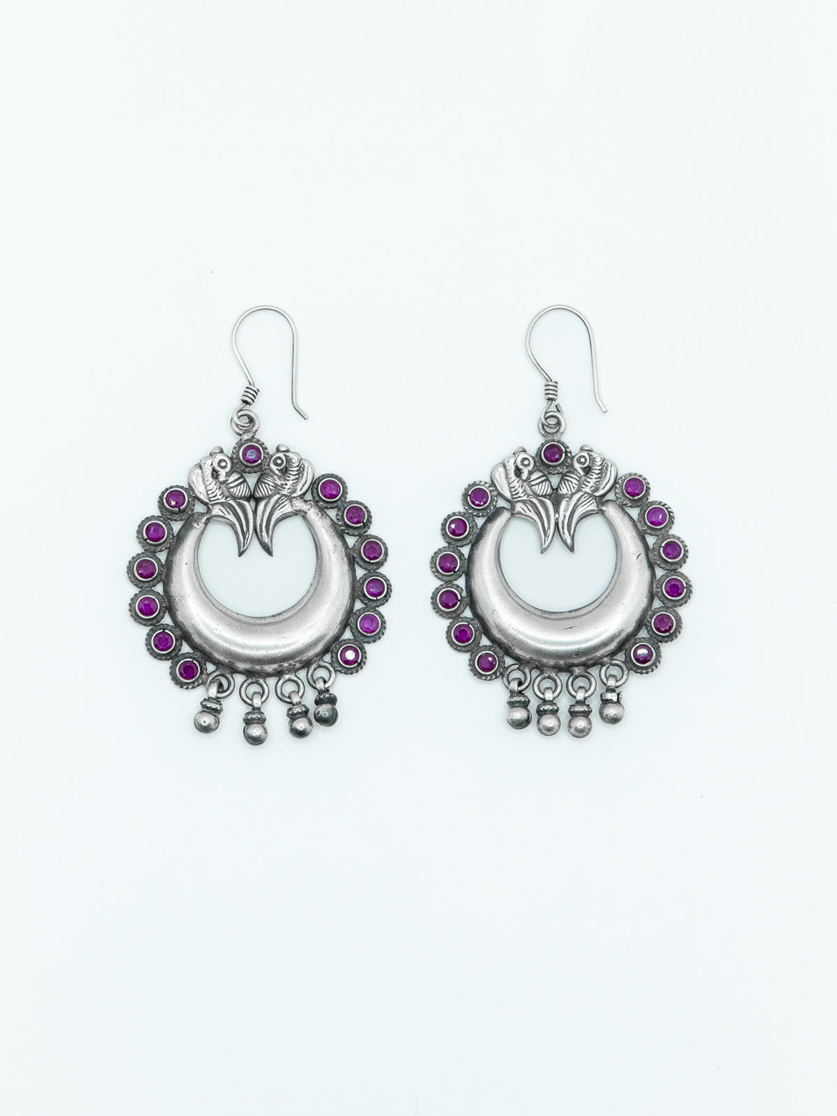 Peacock Moon Earring Studded With Red Stone - ADA