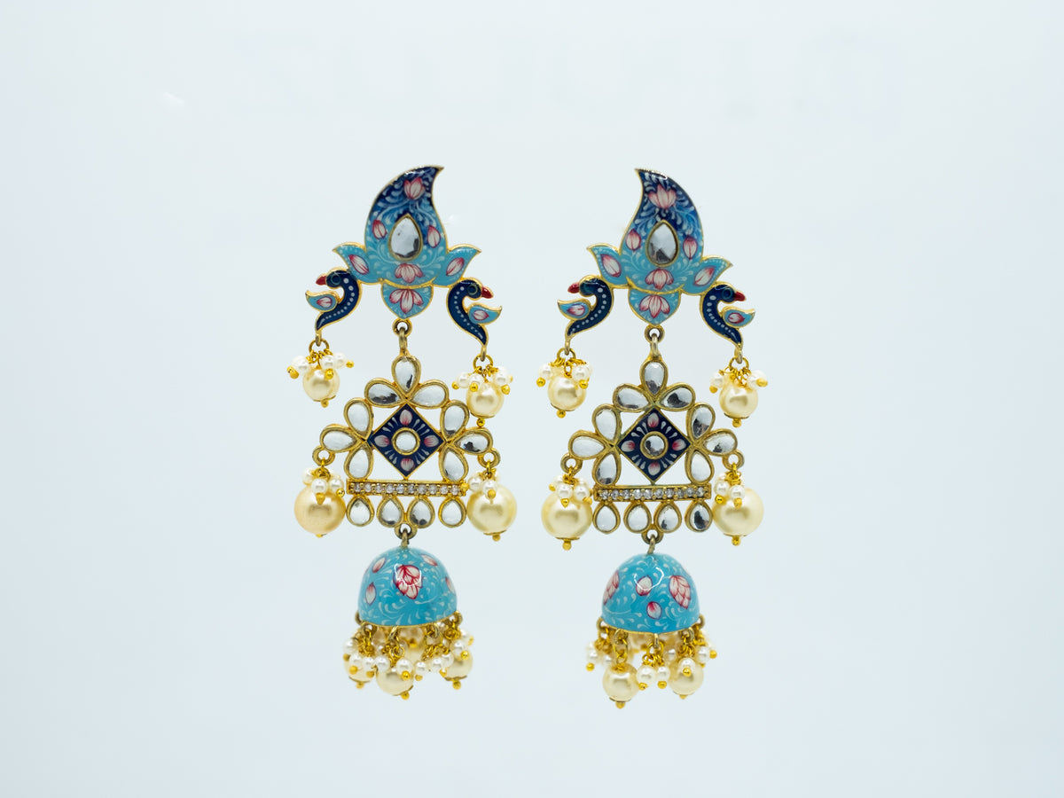 Zircon Studded Pearl Enamel Earrings - NOOR