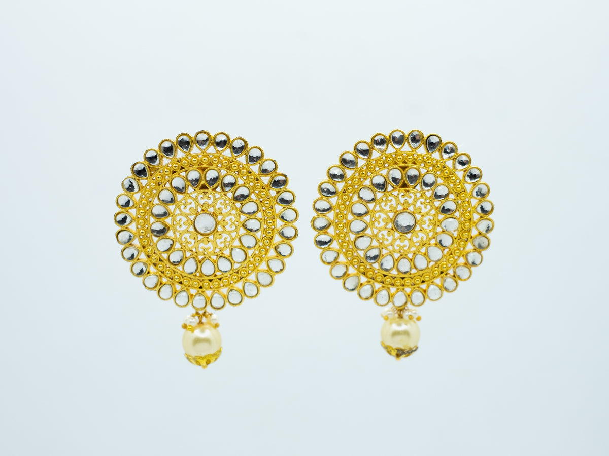 Round Zircon Studded Pearl Earrings - NOOR