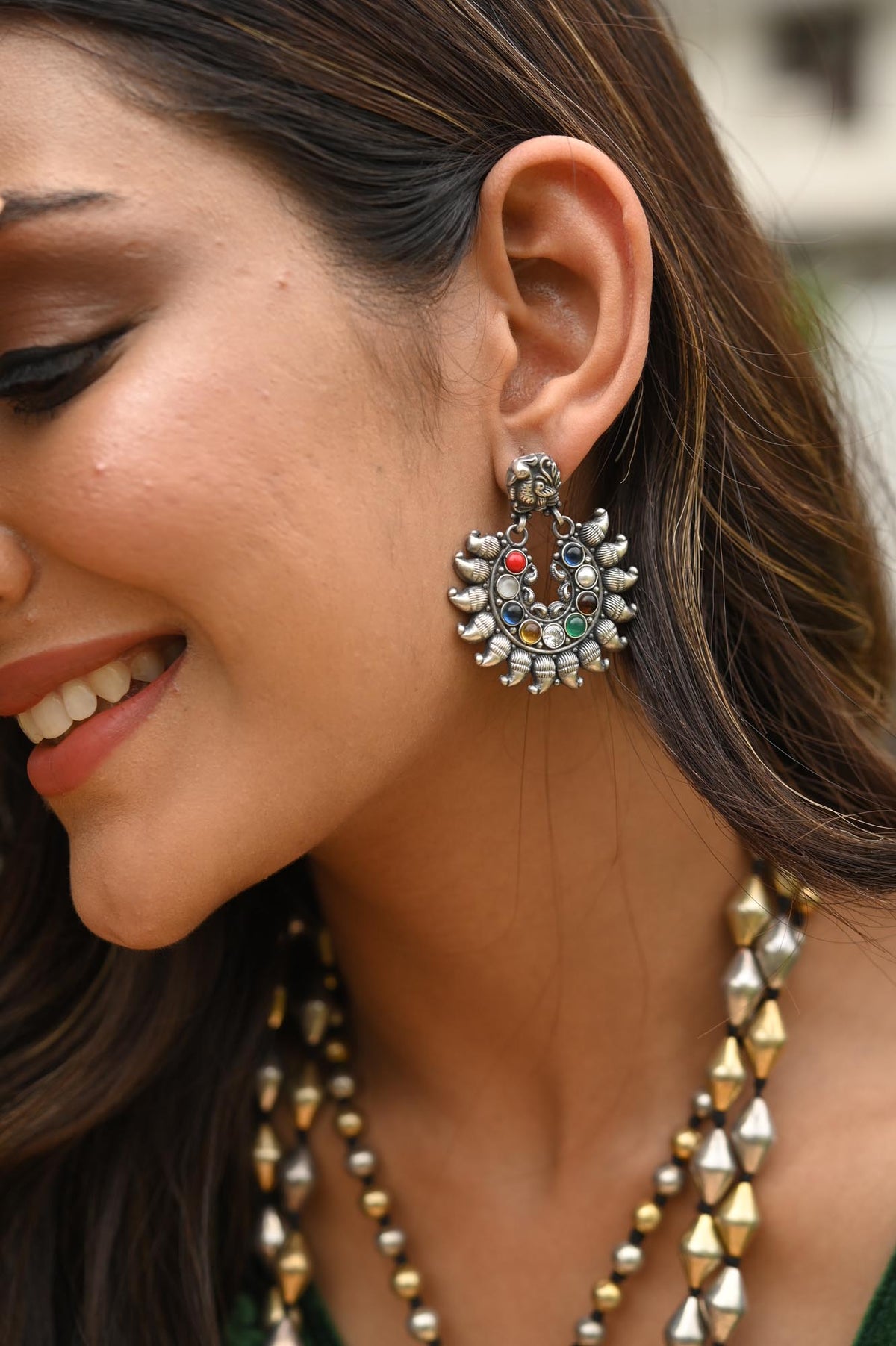 Navratna Chandbali Earrings - ADA