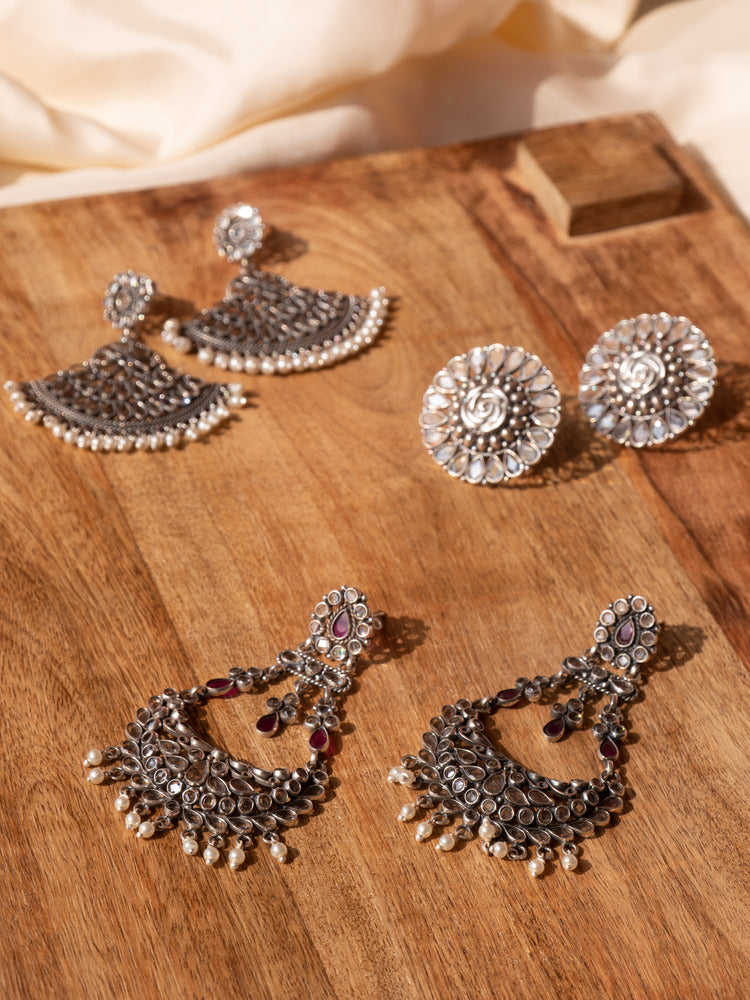 Oxidised Silver Finish Pachi Kundan Polki Chandbali Earrings Design by  Velvetbox by Shweta at Pernia's Pop Up Shop 2024