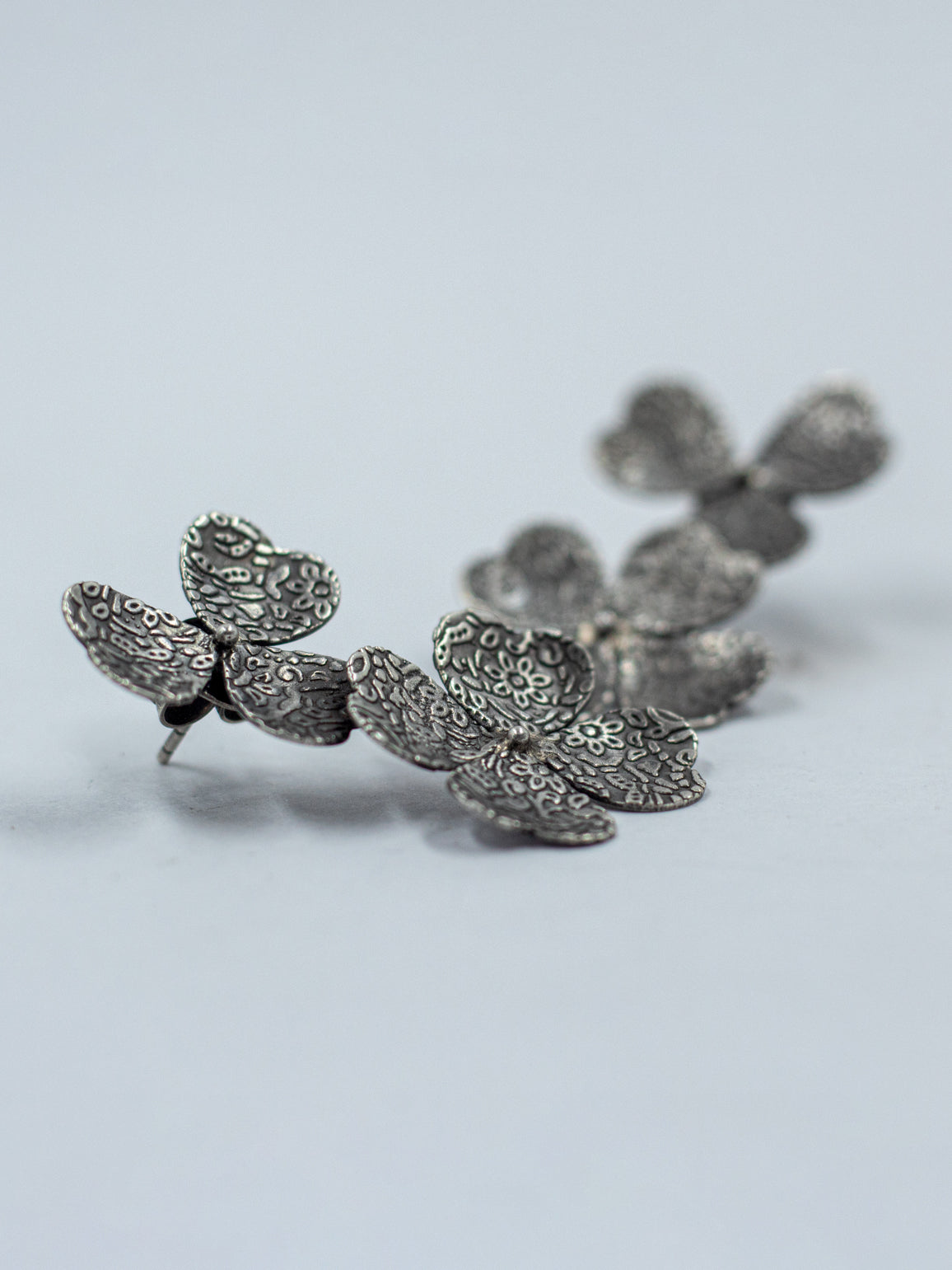 Textured Floral Earring With Floral Necklace