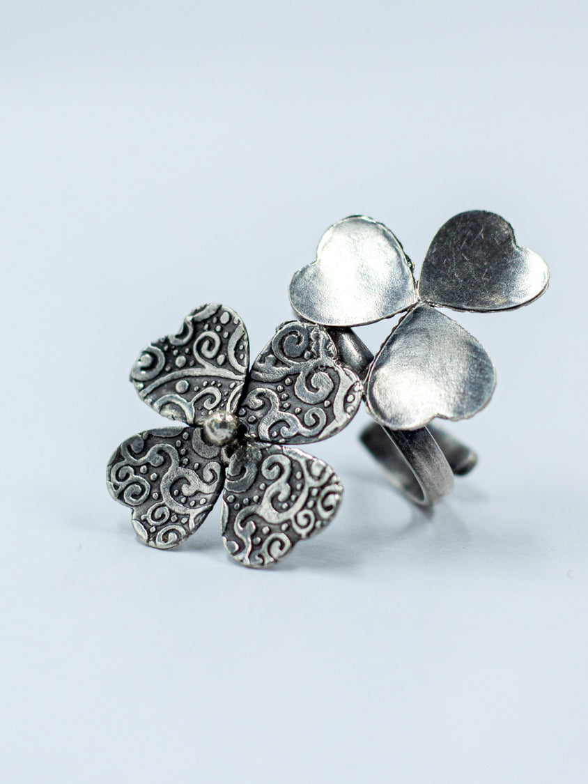 Textured Dual Floral Ring