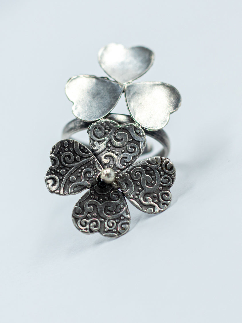 Textured Dual Floral Ring