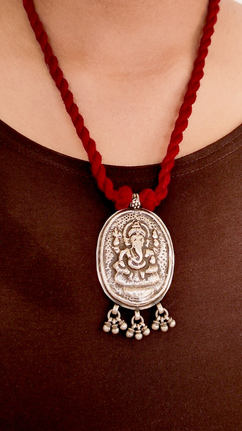 Lord Ganesh Pendant Thread Necklace