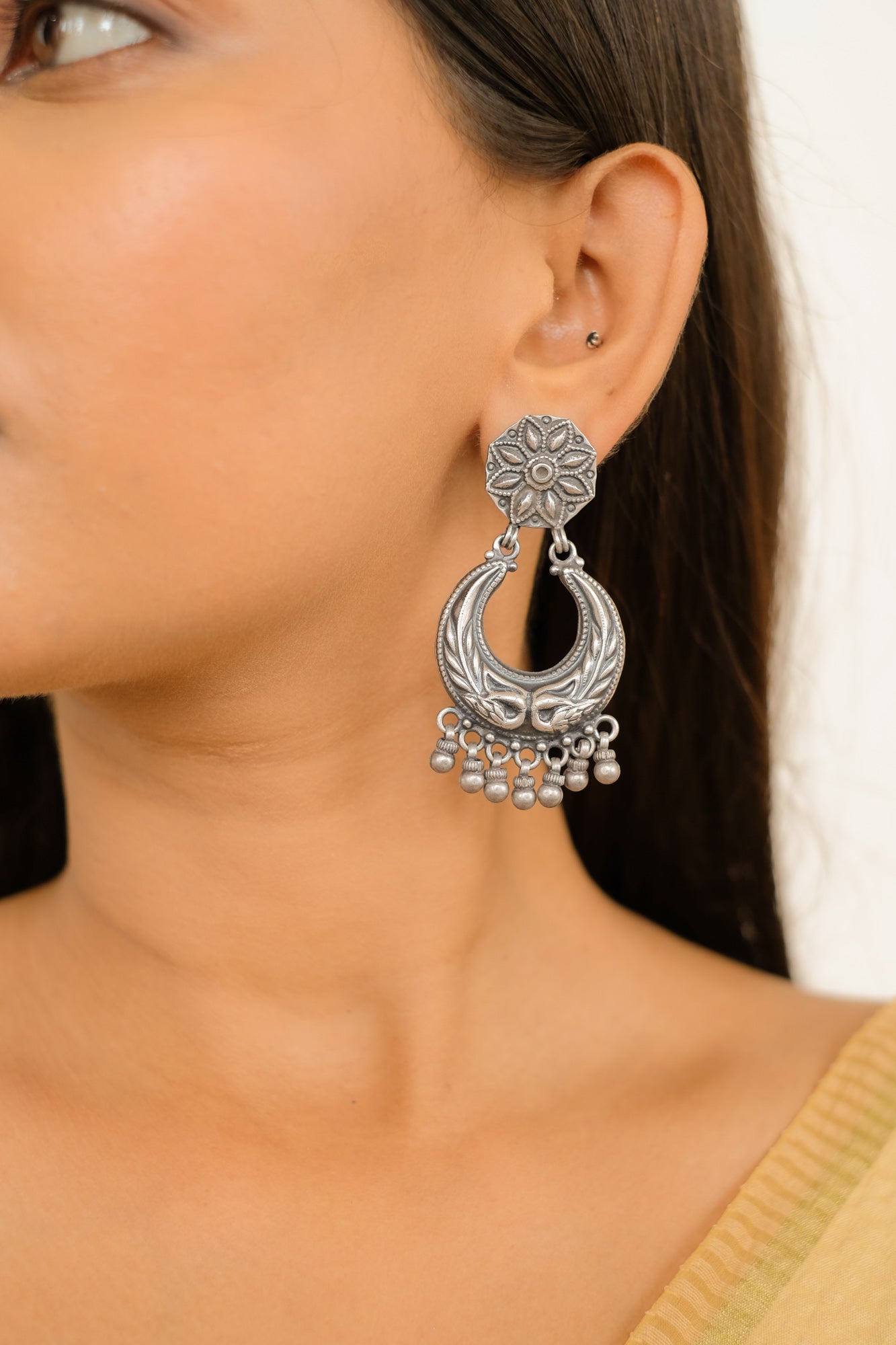 Twin Peacock Embossed Earrings