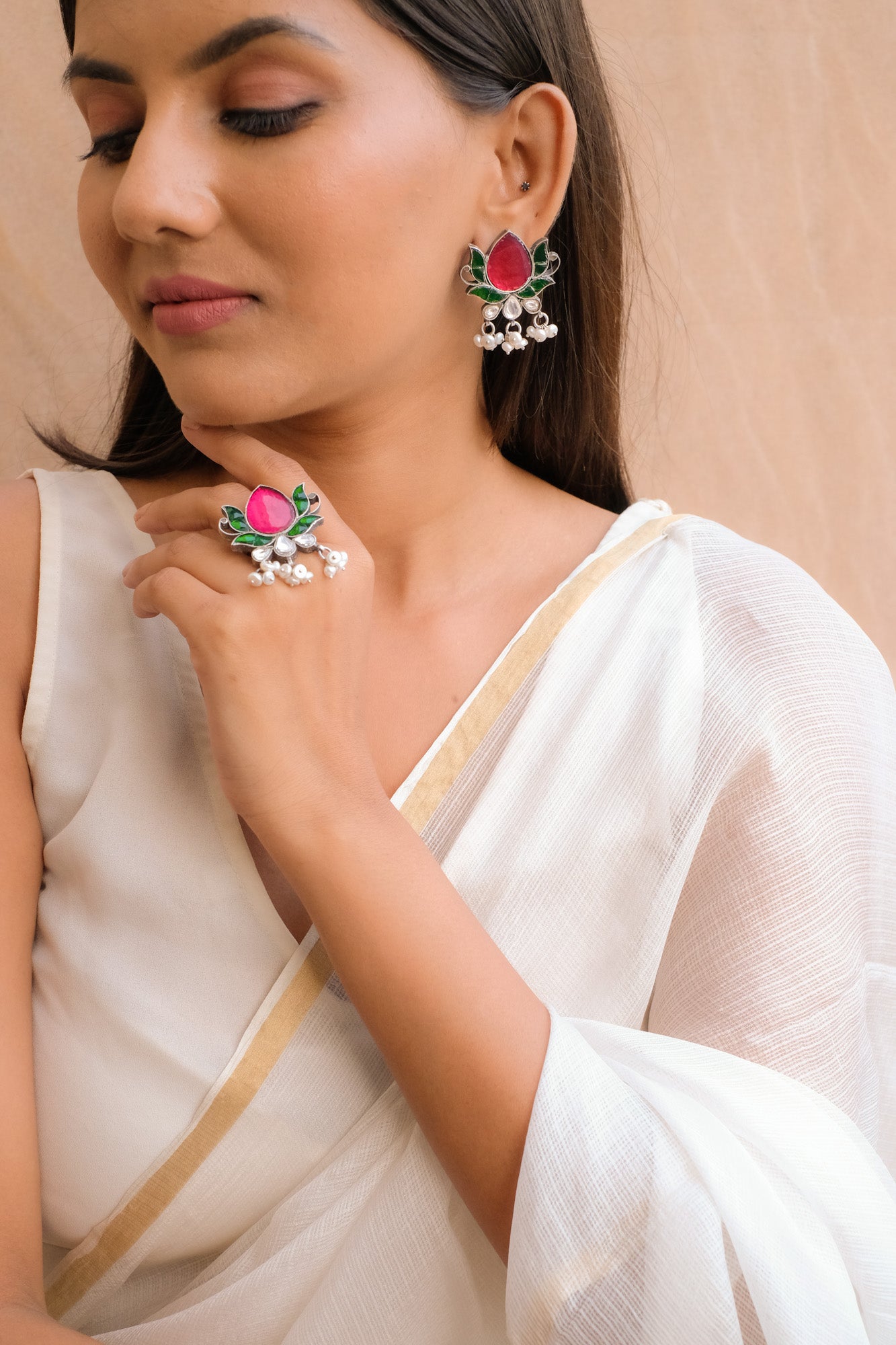 Lotus Kundan Earrings