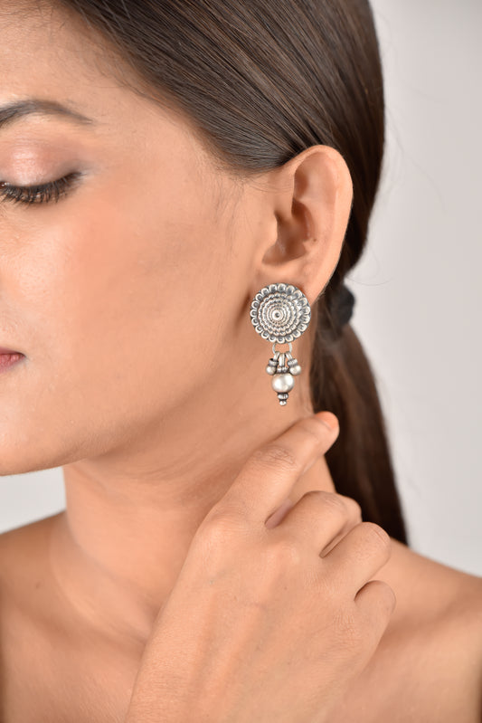 Flower Embossed Ghungroo Earrings