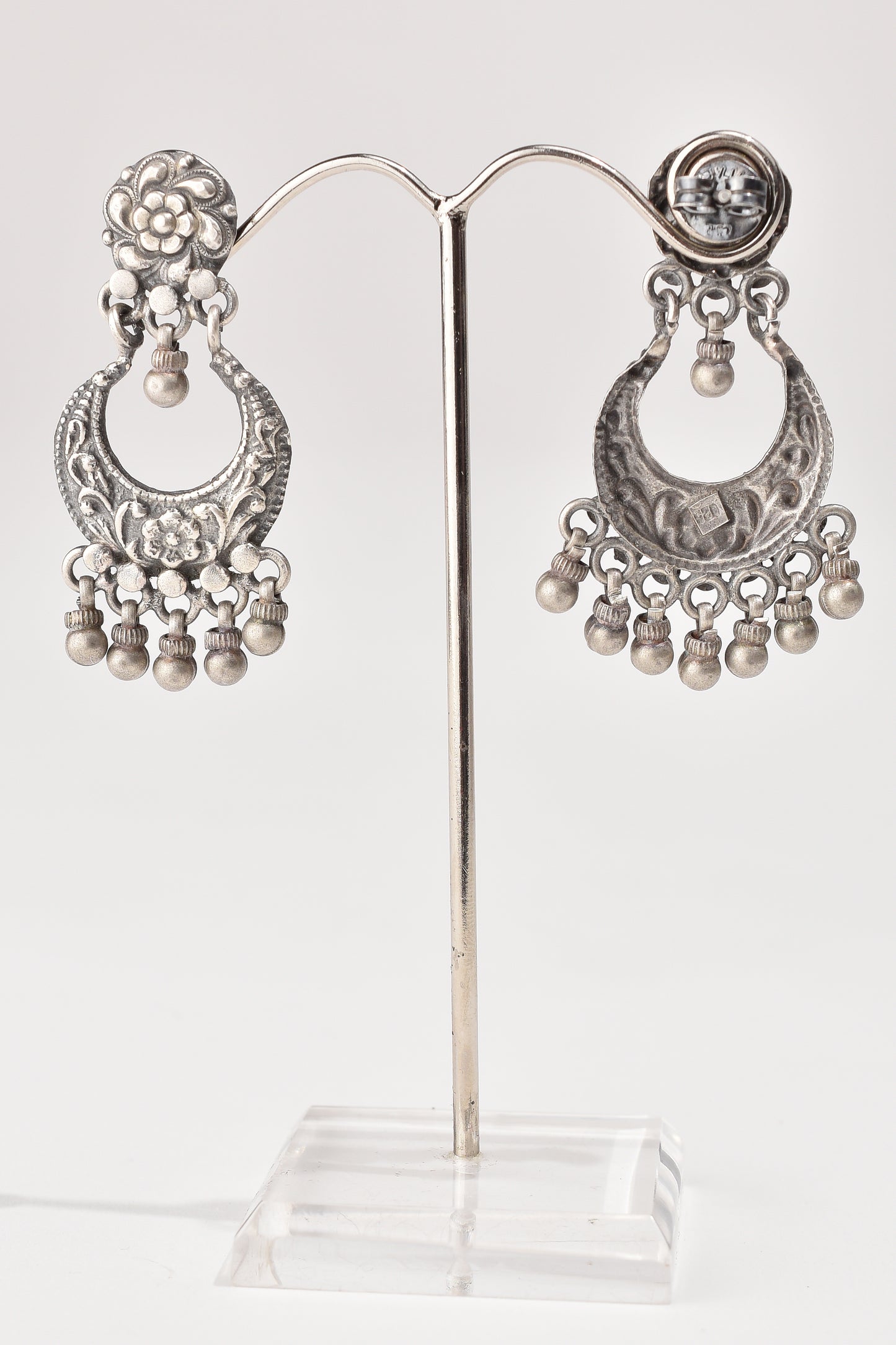 Flower Chandbali Earrings with Ghungroo Hangings