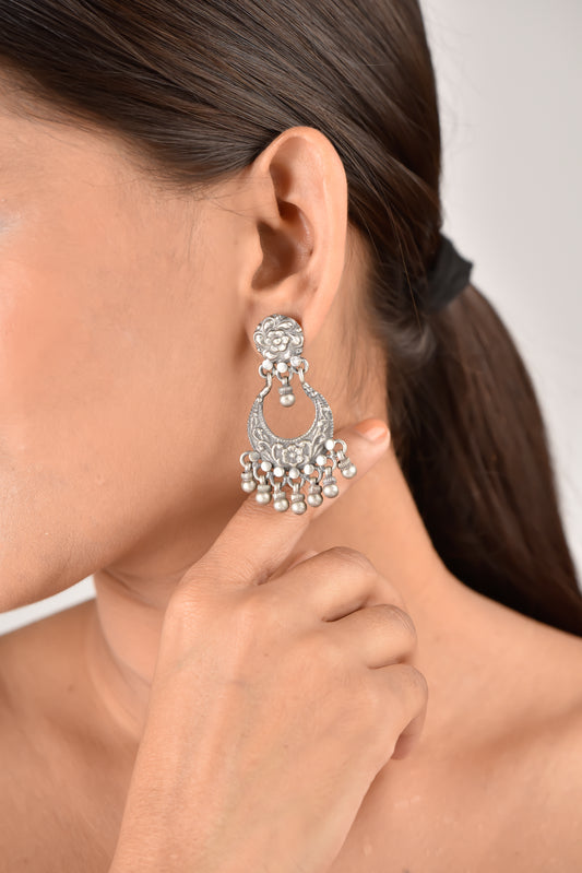 Flower Chandbali Earrings with Ghungroo Hangings