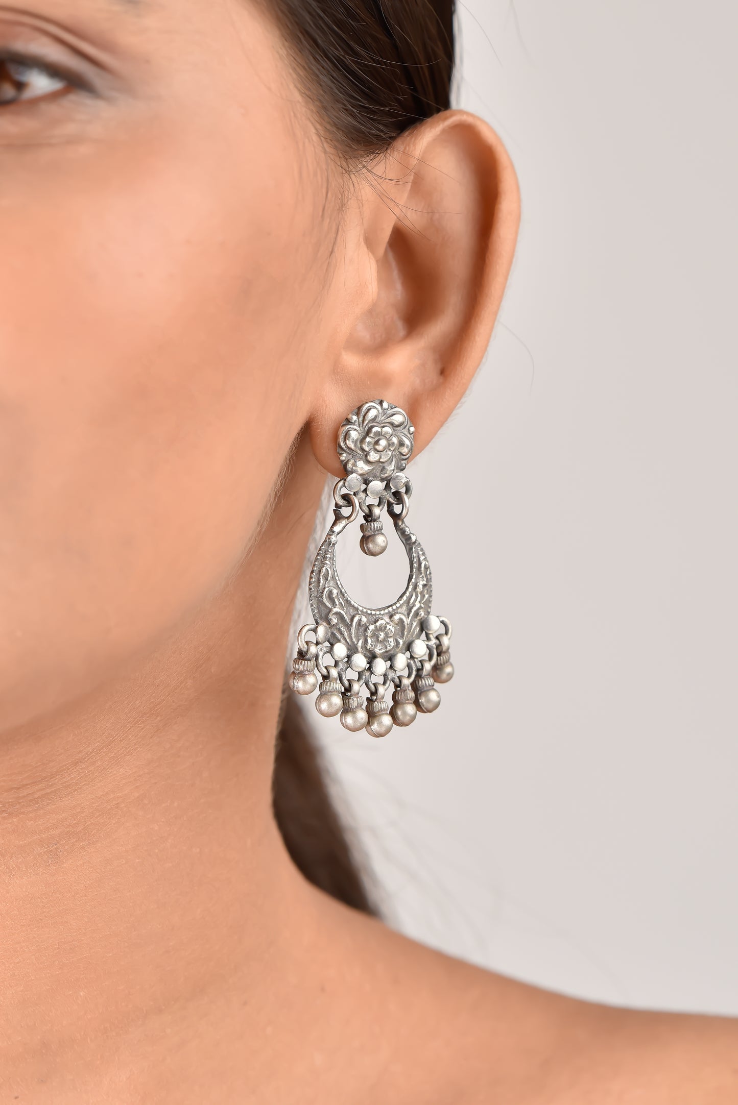 Flower Chandbali Earrings with Ghungroo Hangings