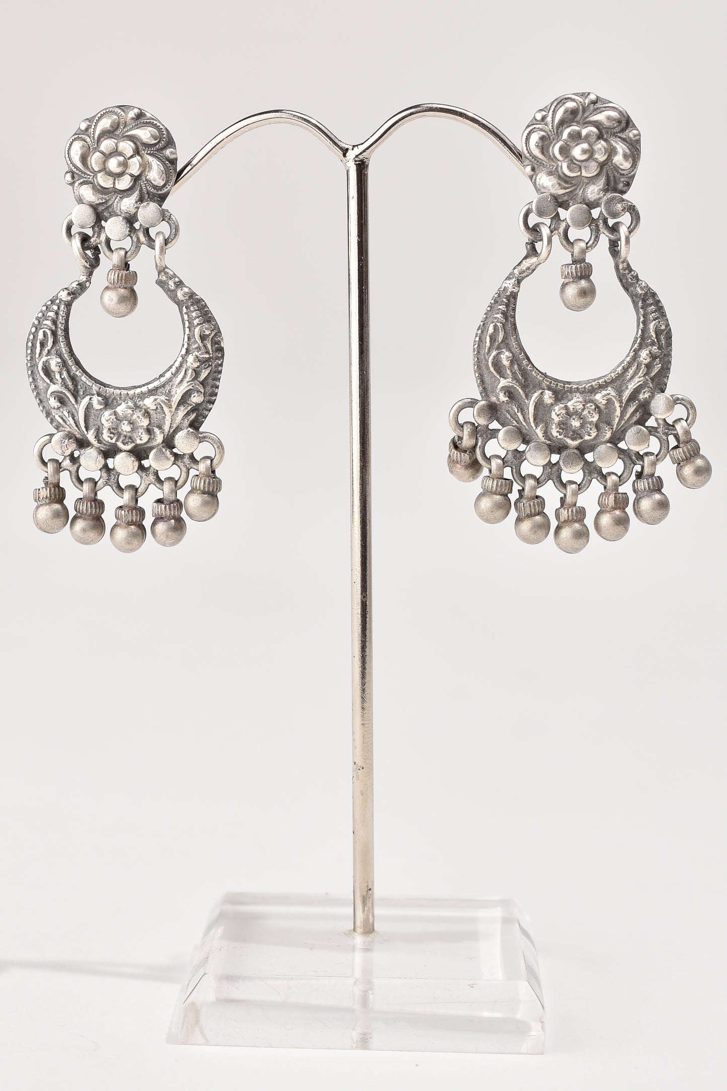 Flower Chandbali Earrings with Ghungroo Hangings