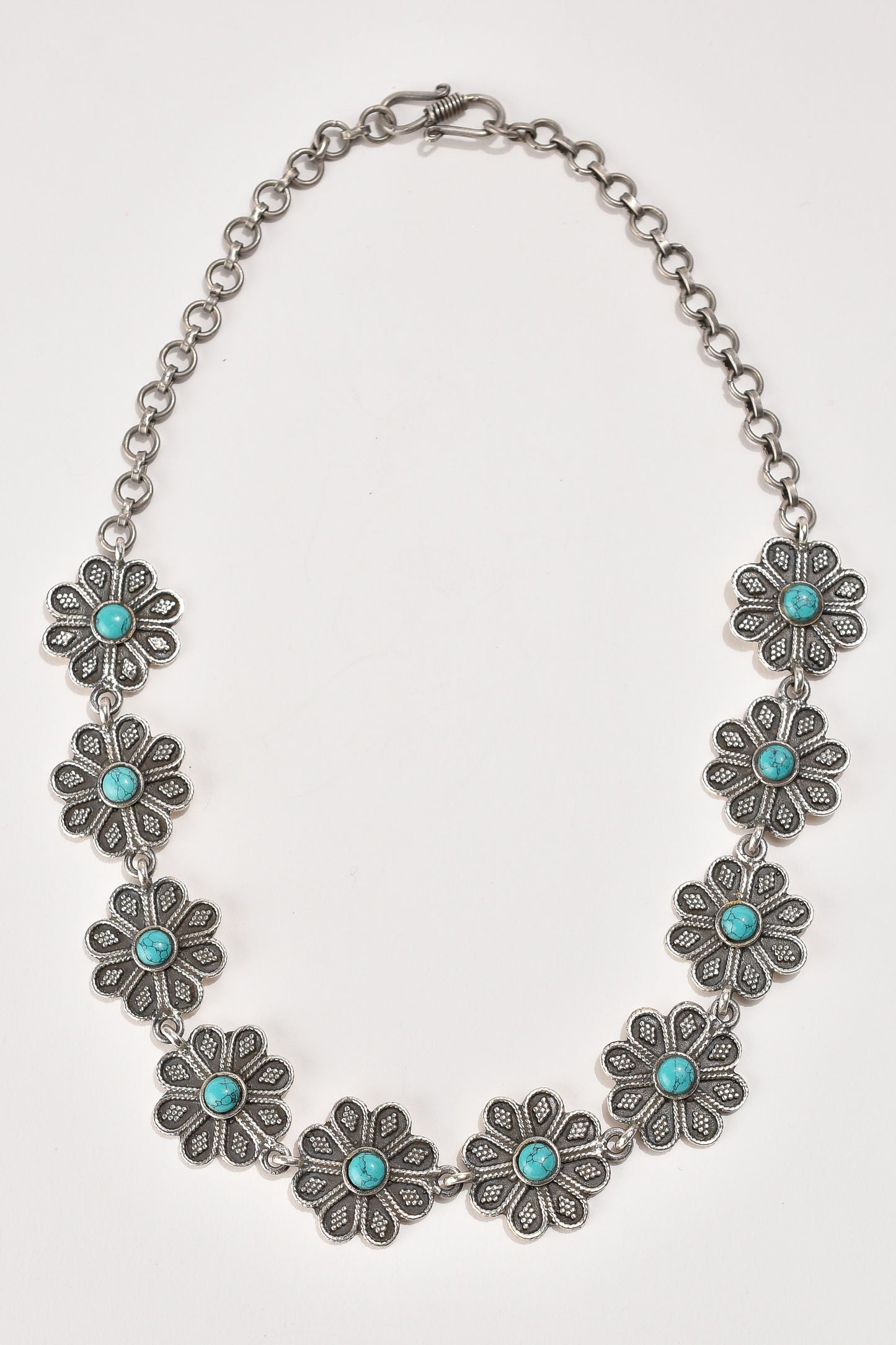 Turquoise Granulated Flower Necklace