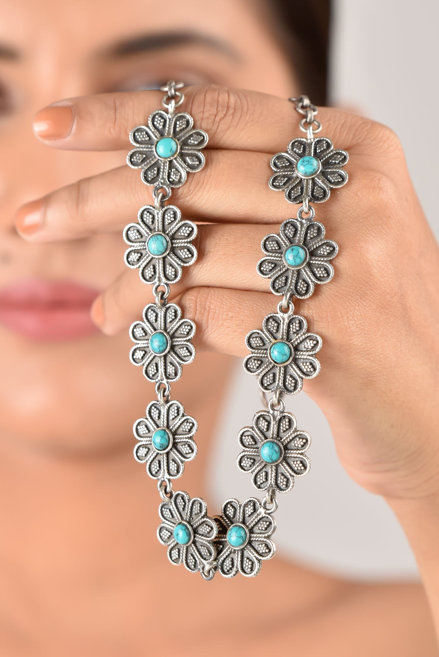 Turquoise Granulated Flower Necklace