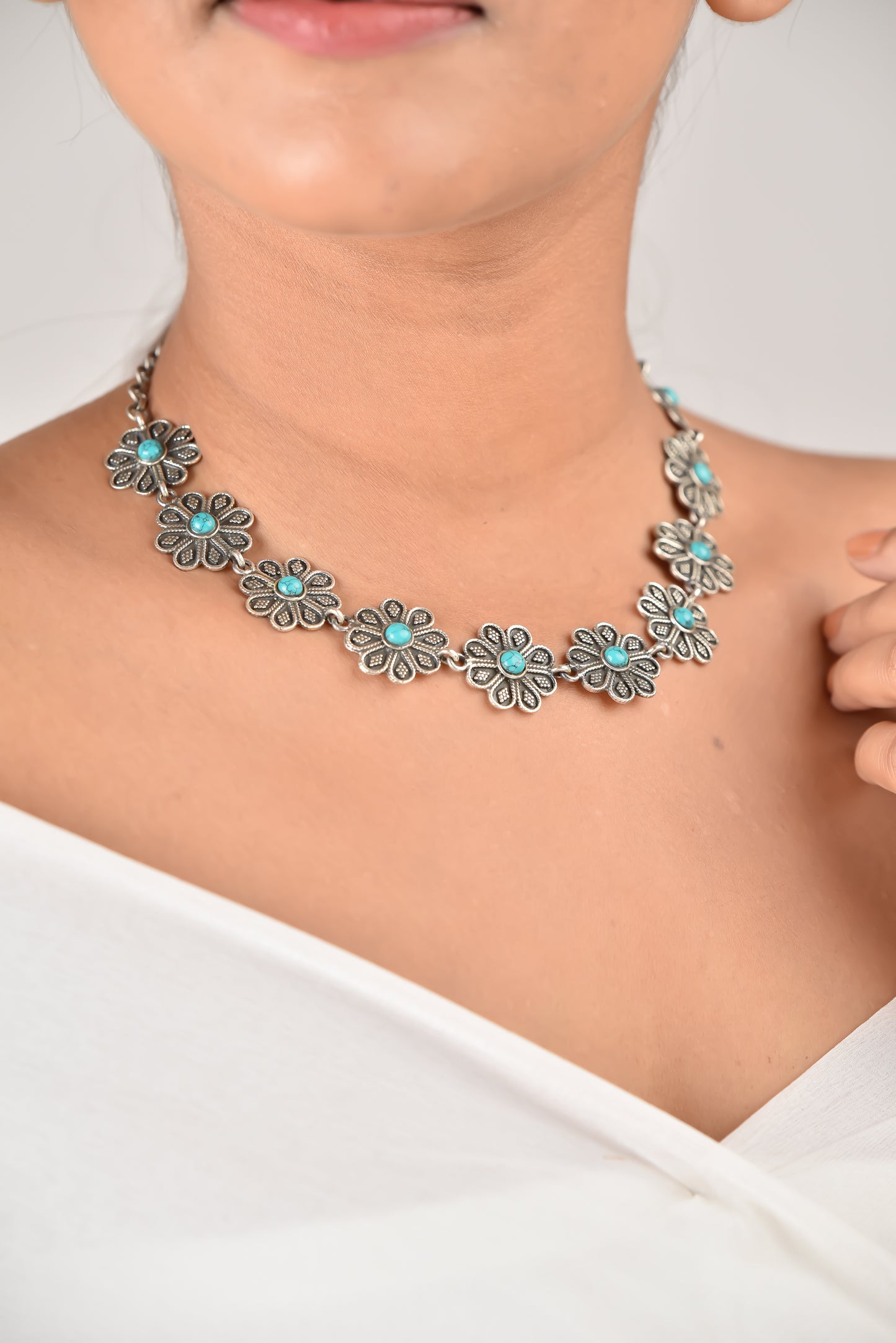 Turquoise Granulated Flower Necklace