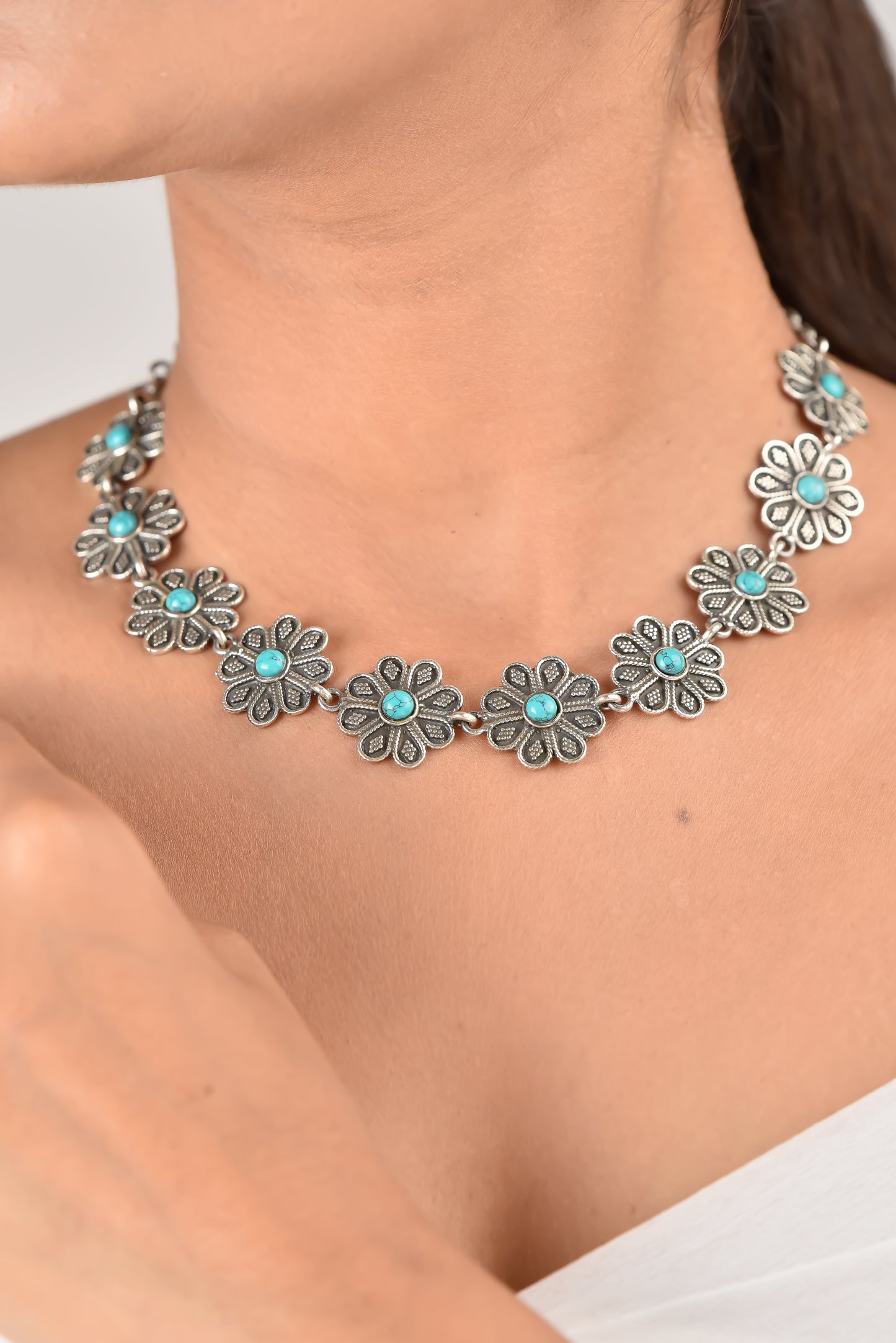 Turquoise Granulated Flower Necklace