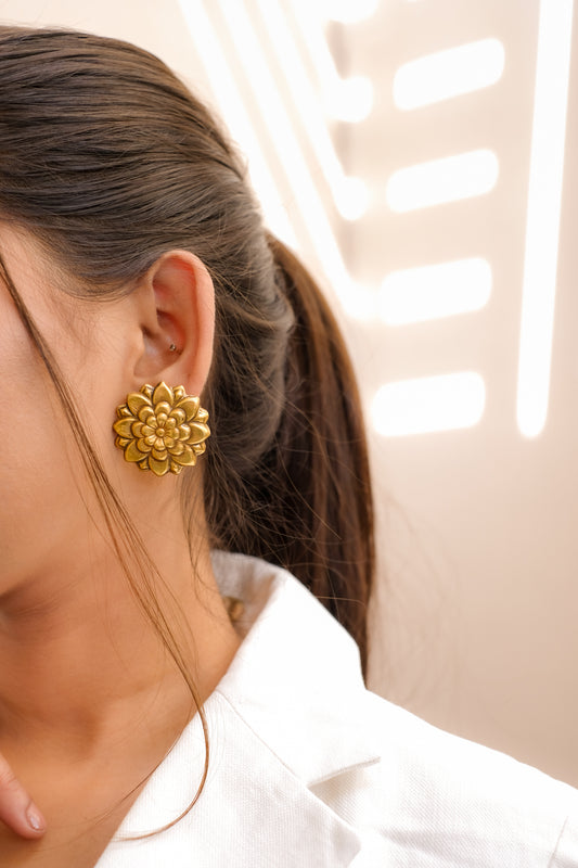 Gold Marigold Flower Earrings