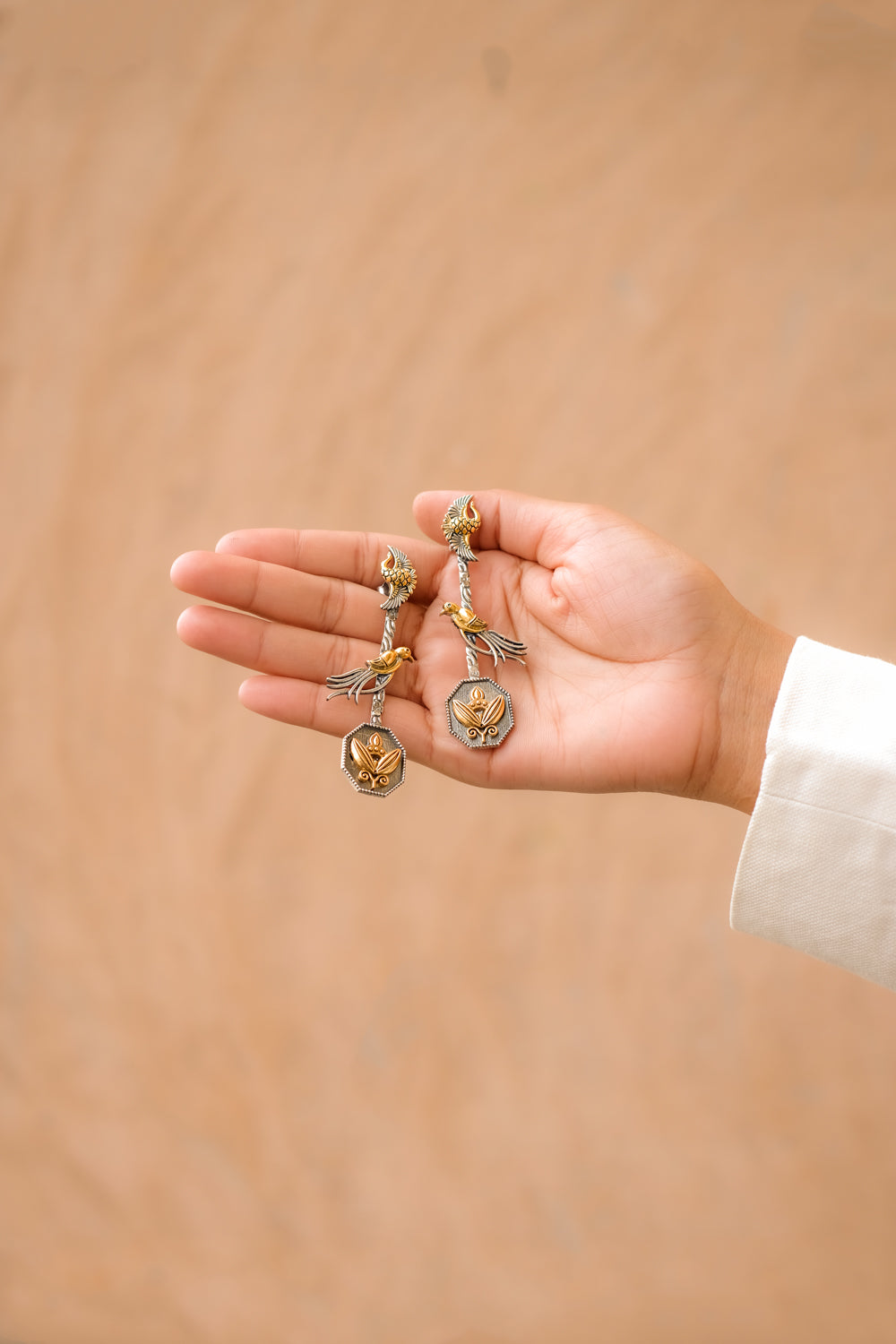 Two Tone Bird Earrings