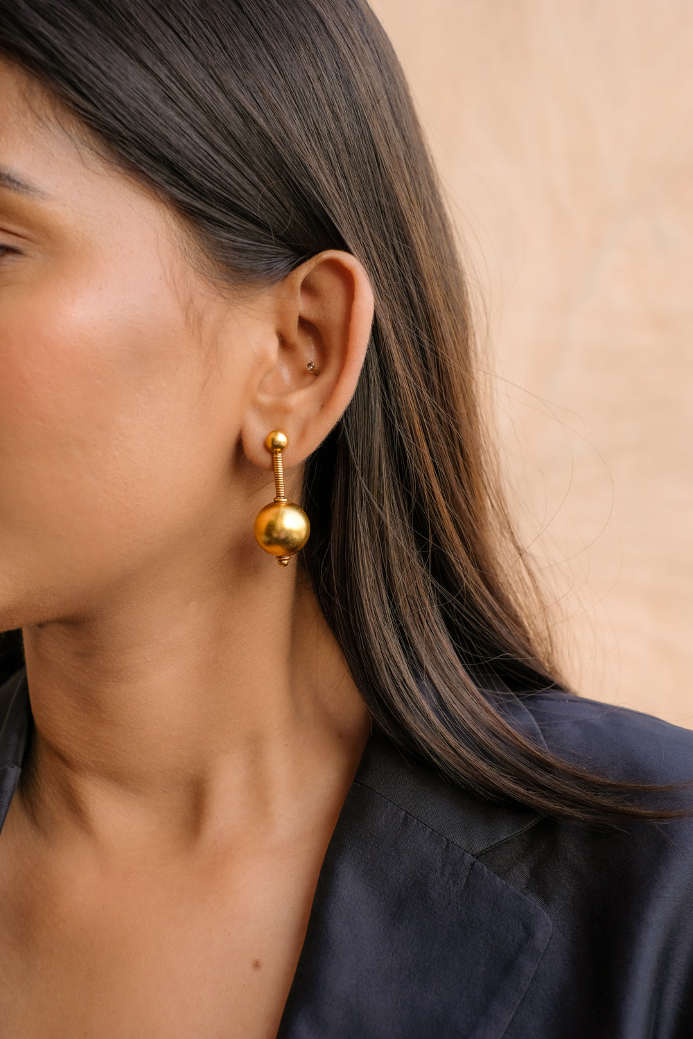 Gold Spiral Ball Earrings