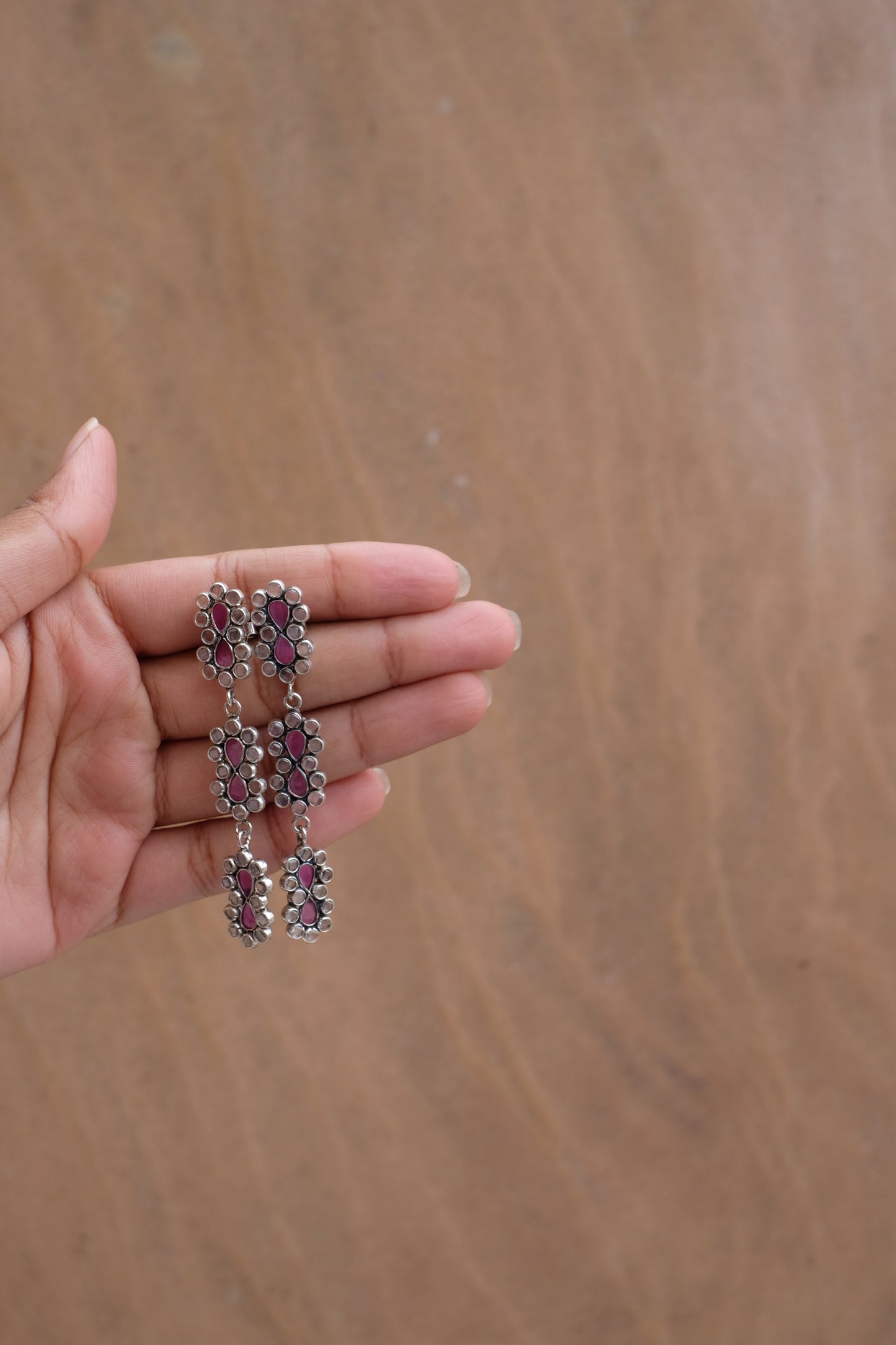 Three Layer Crystal Ruby Earrings