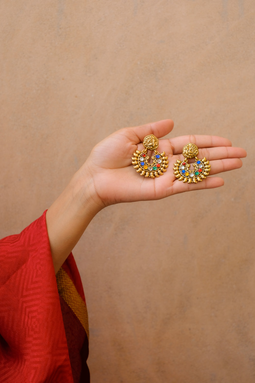 Gold Navratan Chanbali Earrings