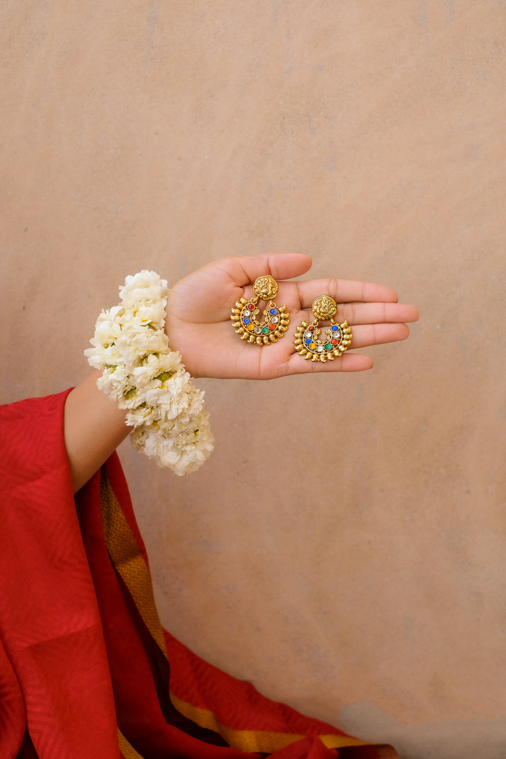 Gold Navratan Chanbali Earrings