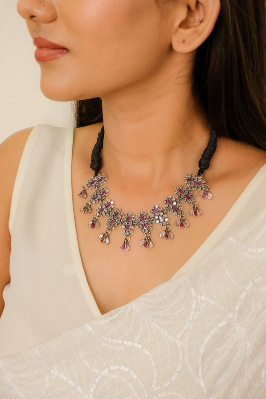 Crustal Ruby Floral Necklace