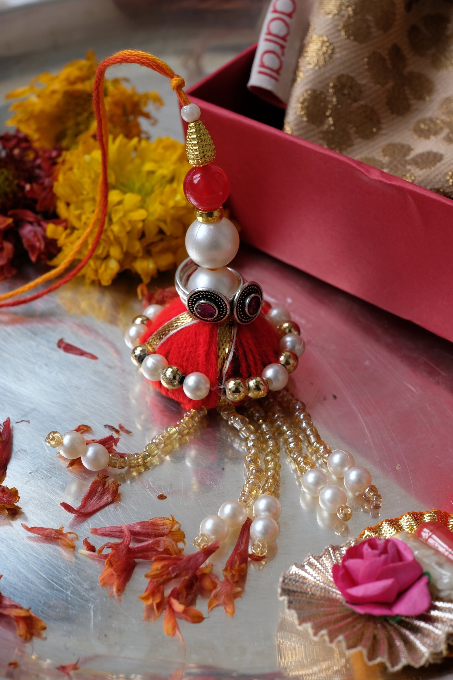 Red Stone Toe Ring Rakhi