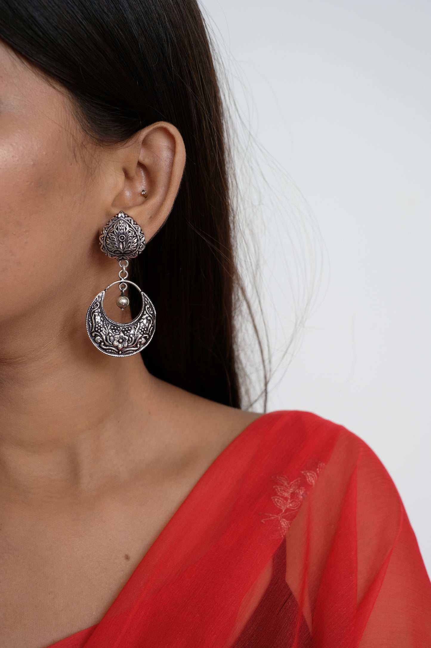 Flower Motif Chandbali Earrings