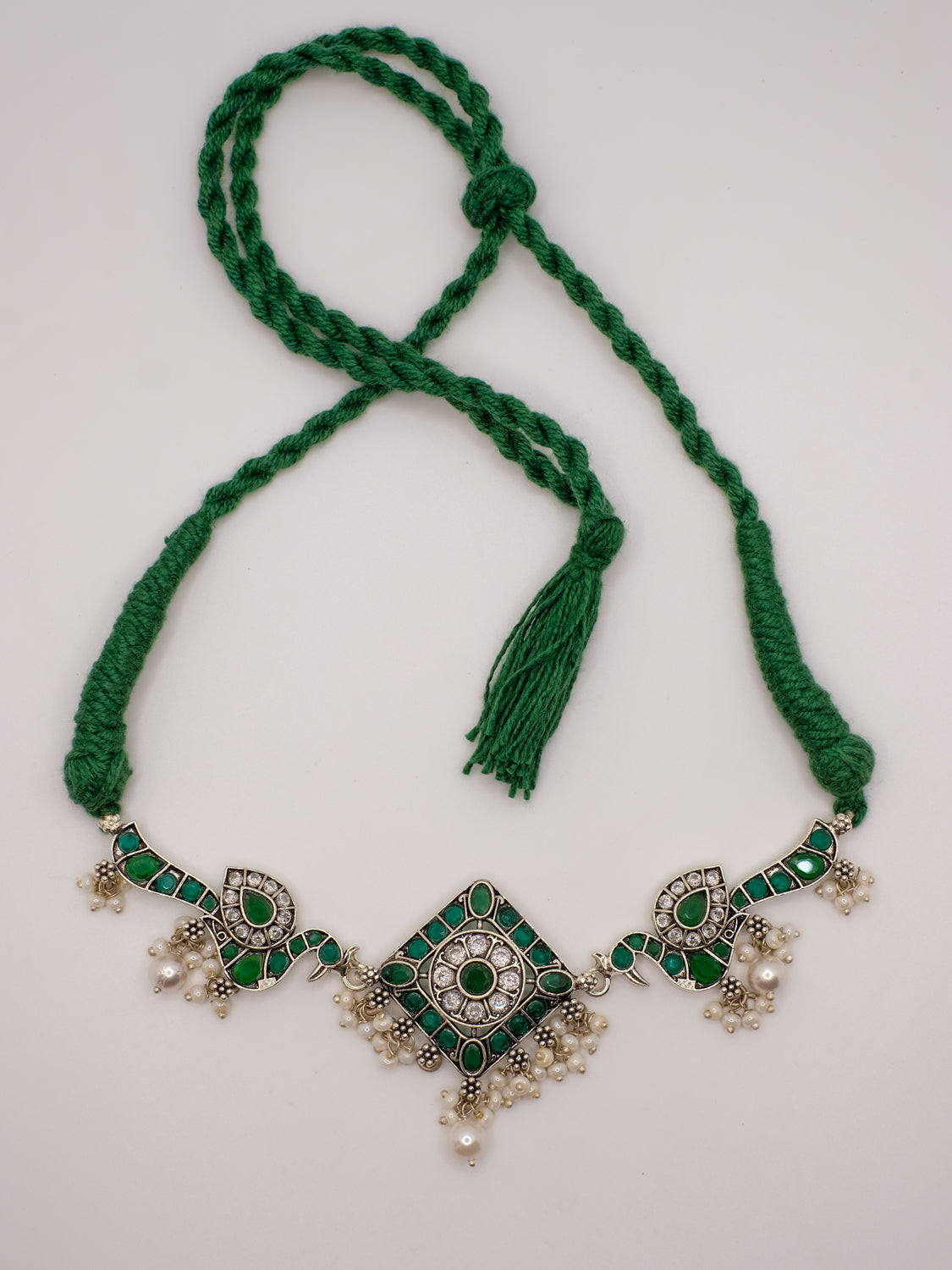 Emerald colour peacock necklace & Earring