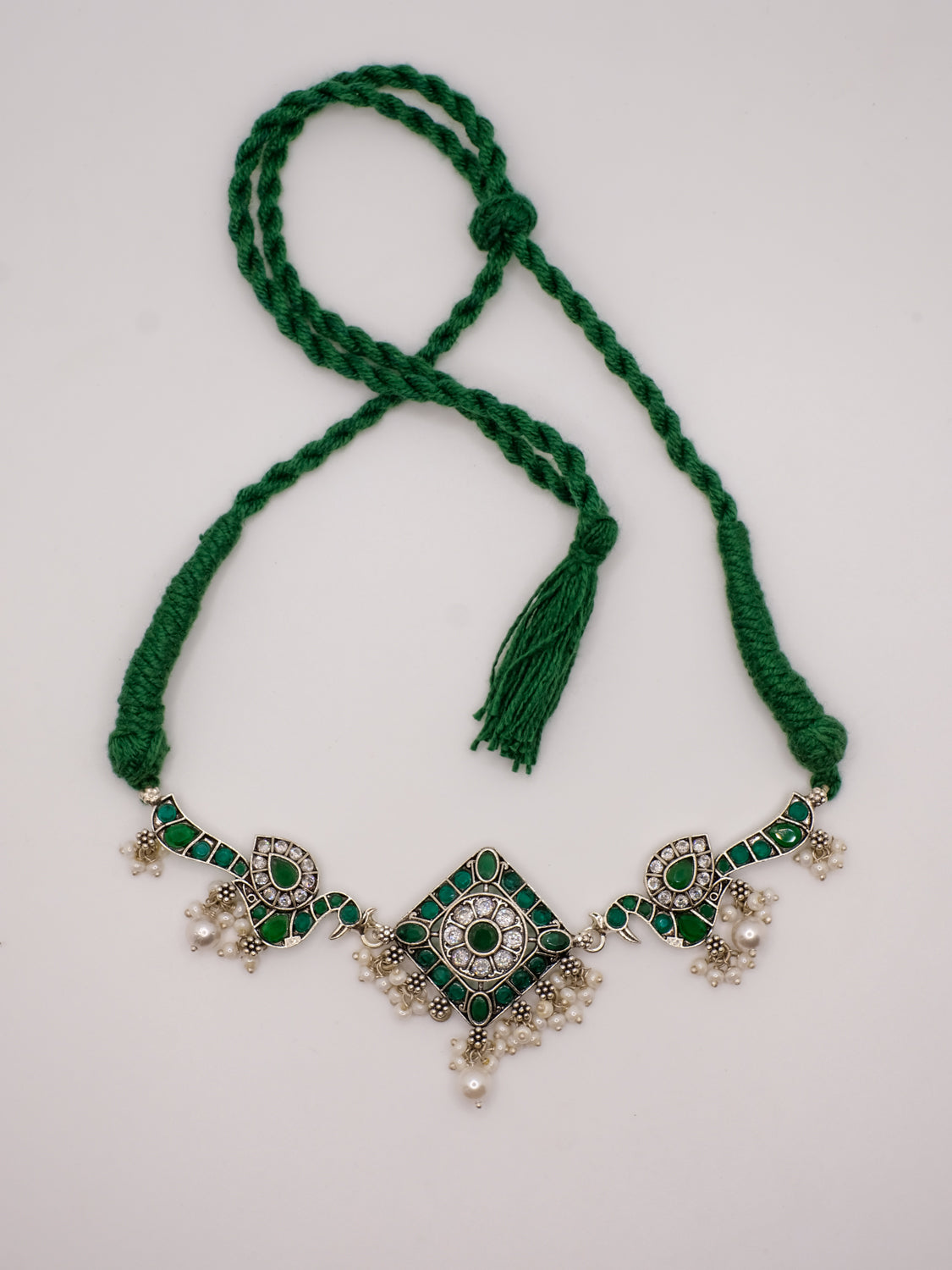 Emerald colour peacock necklace & Earring