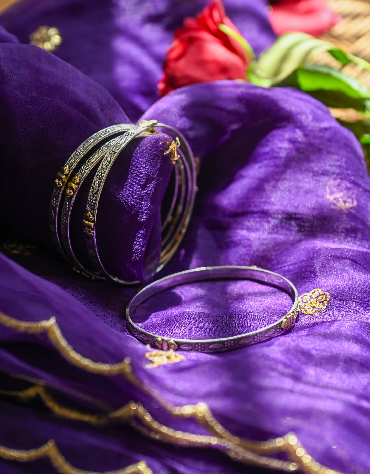 Two tone intricate bangle