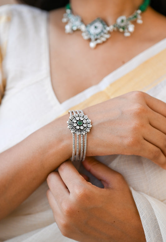 green stone floral kada