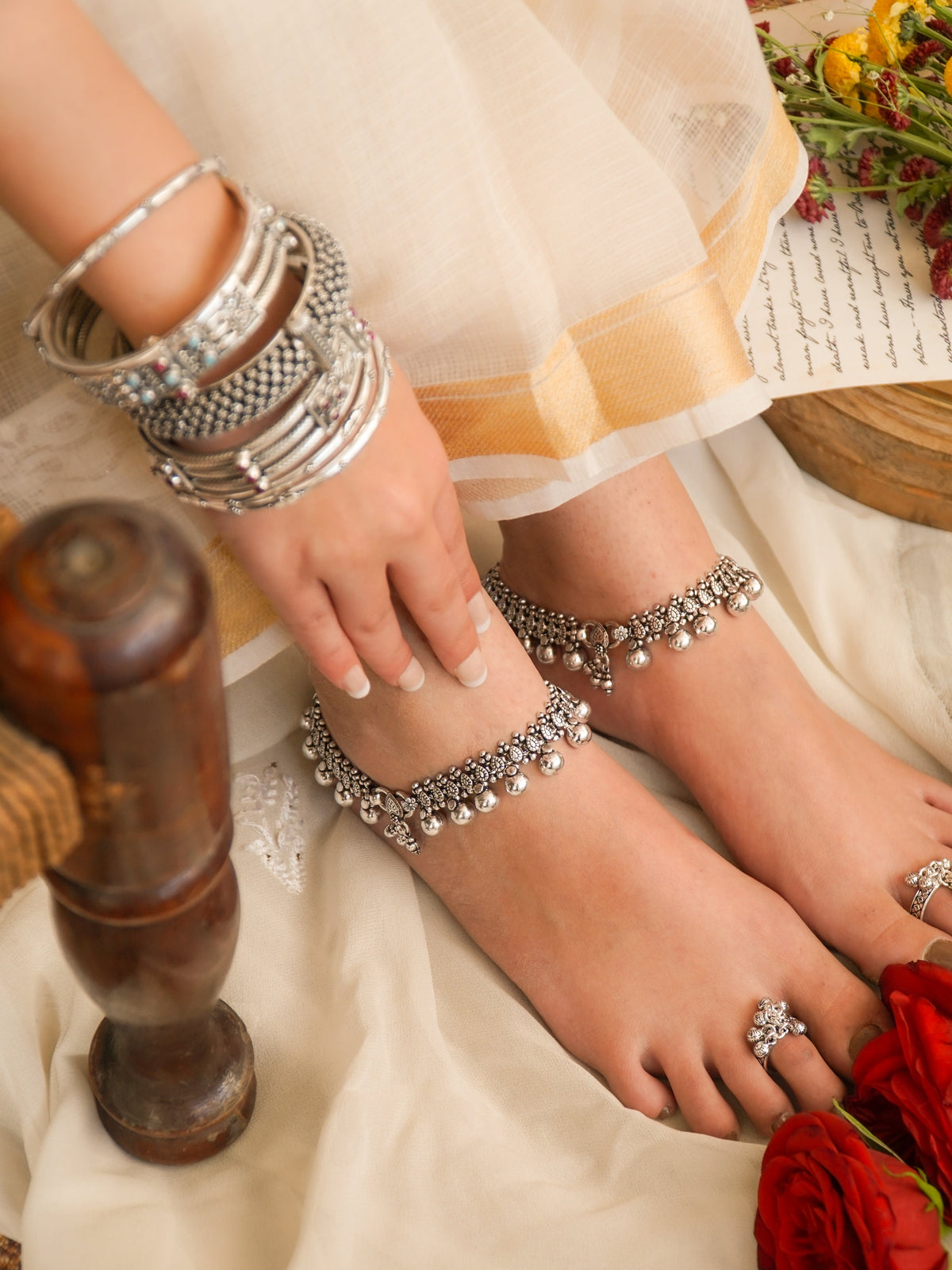 Ball Floral Anklet Pair