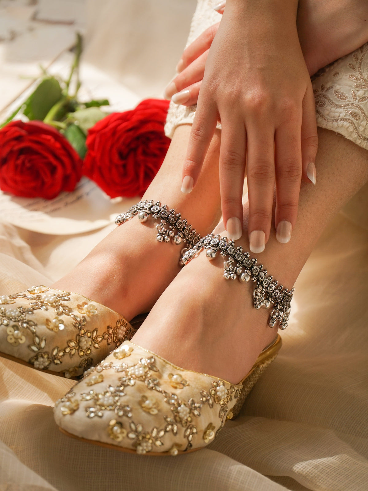 Ball Floral Ghungroo Anklet Pair