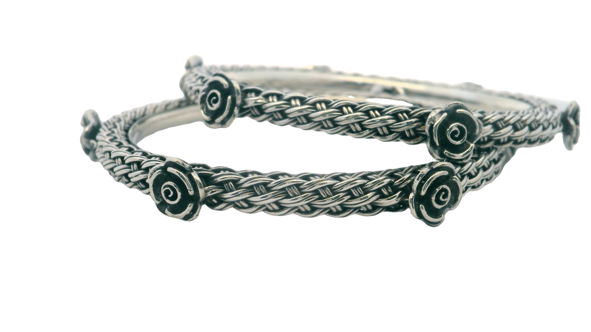 Elegant Silver Rose Bangle