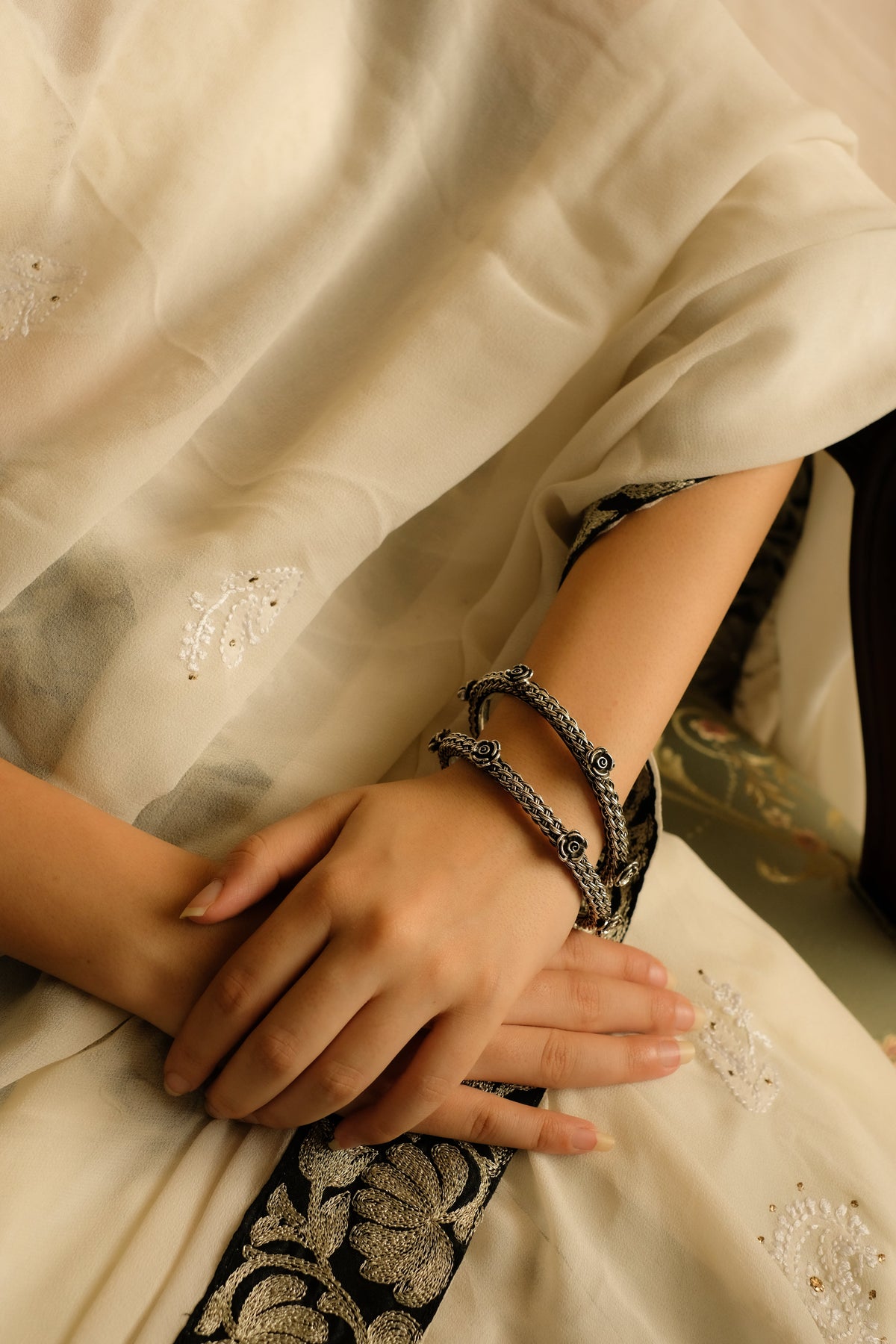 Elegant Silver Rose Bangle