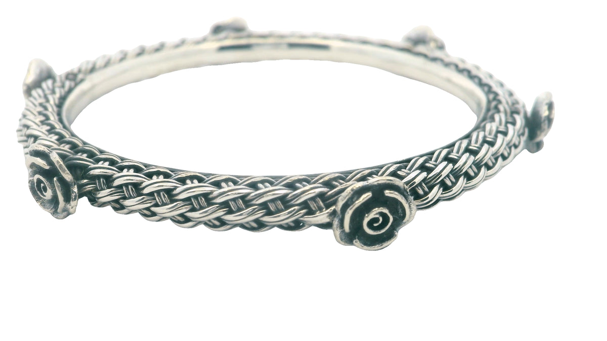 Elegant Silver Rose Bangle