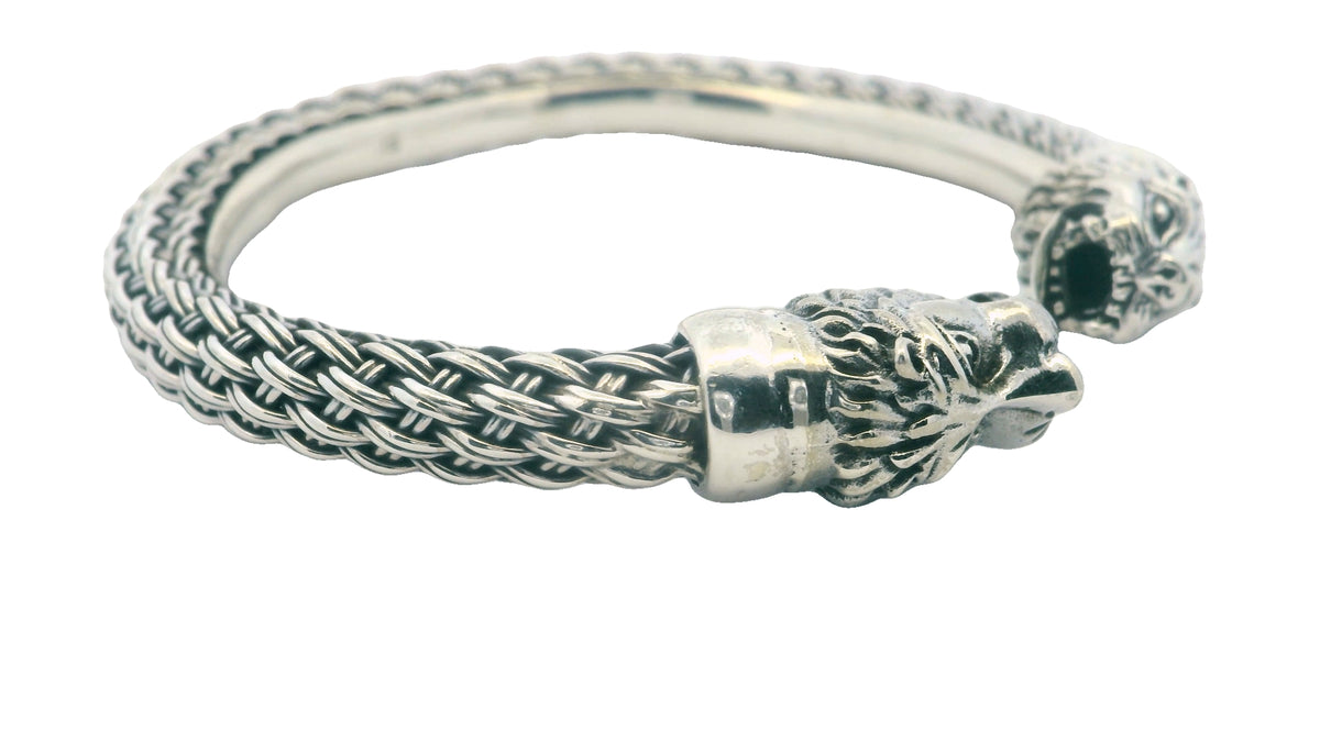 Intricate Lion Head Silver Bracelet