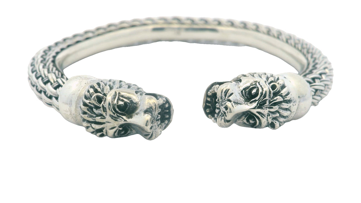 Intricate Lion Head Silver Bracelet