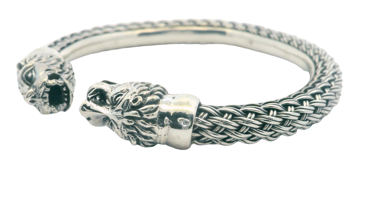 Intricate Lion Head Silver Bracelet