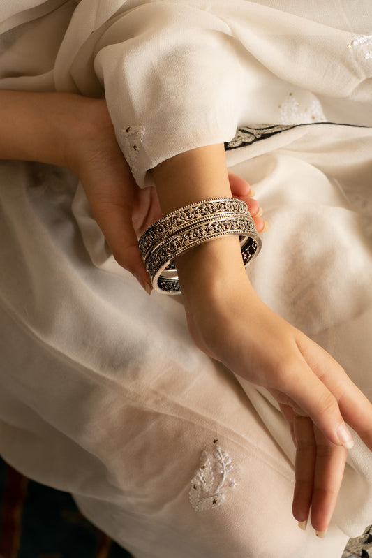 Elegant Silver Floral Bracelets