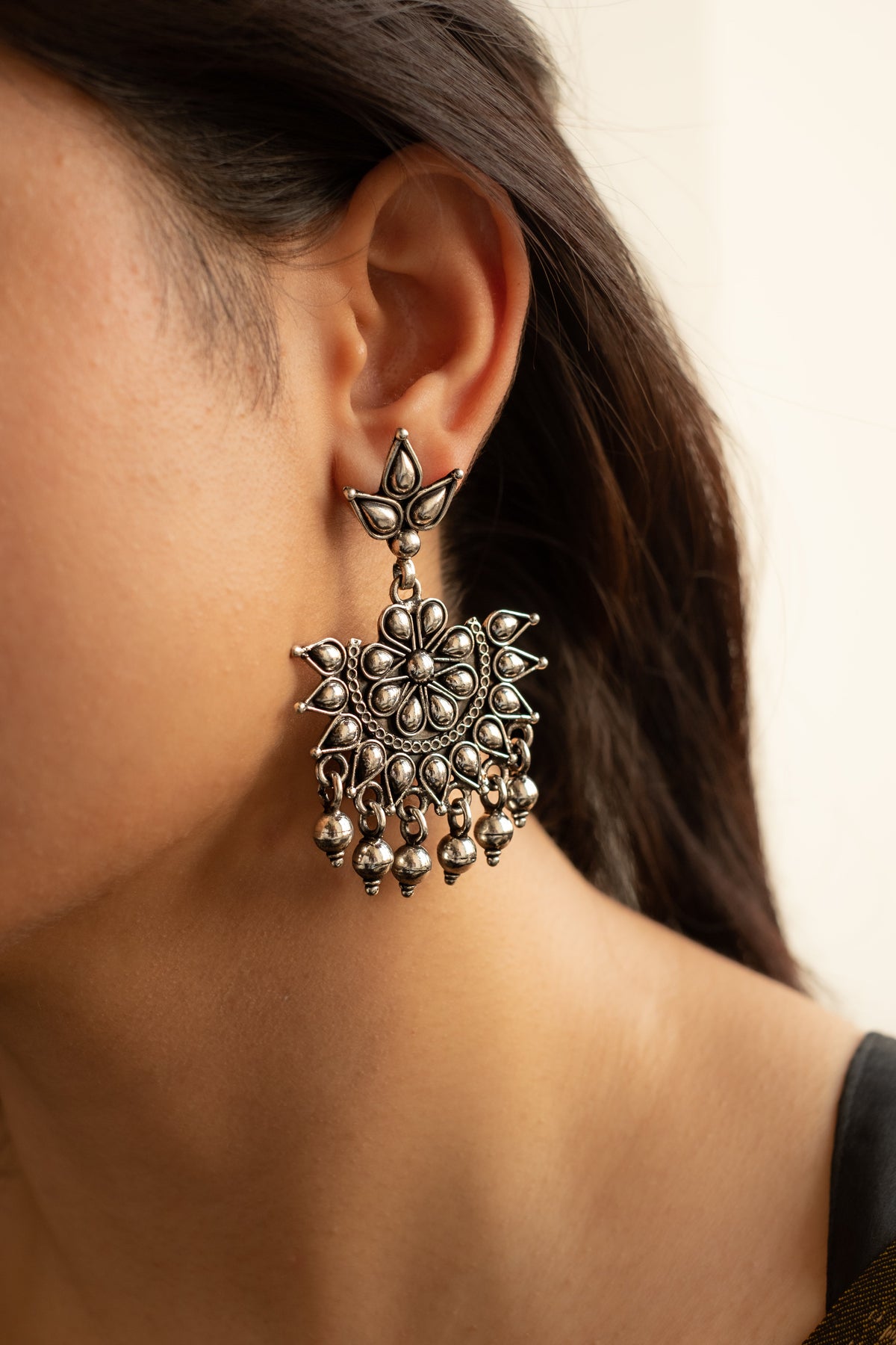 Elegant Silver Earrings with Intricate Design