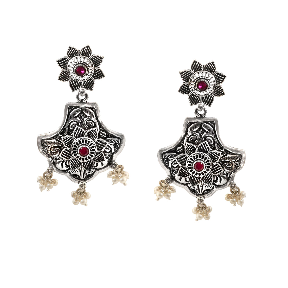Floral Red Stone Earrings