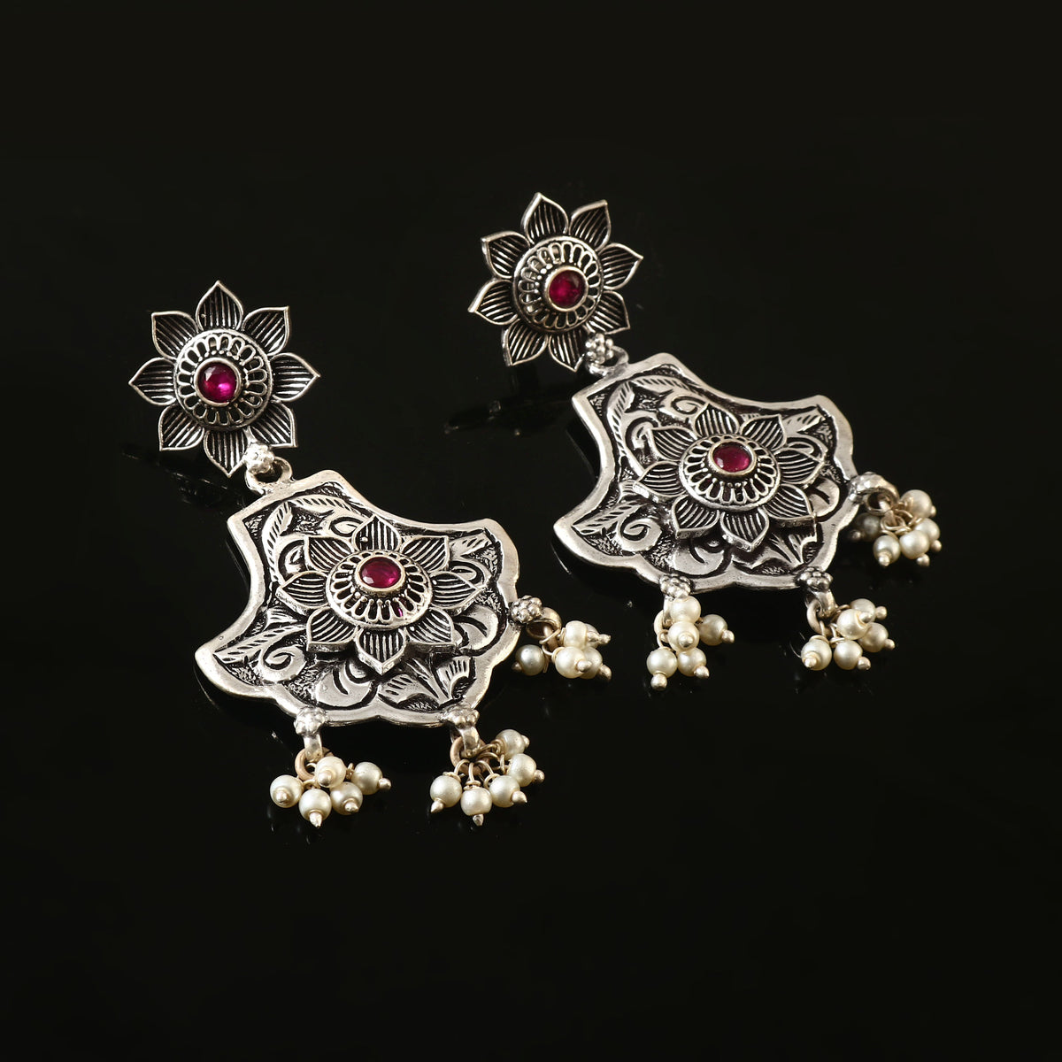 Floral Red Stone Earrings