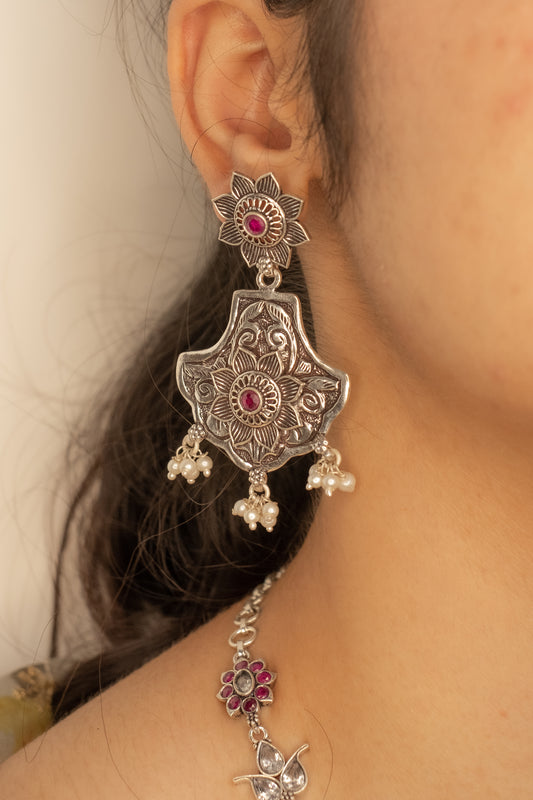 Floral Red Stone Earrings