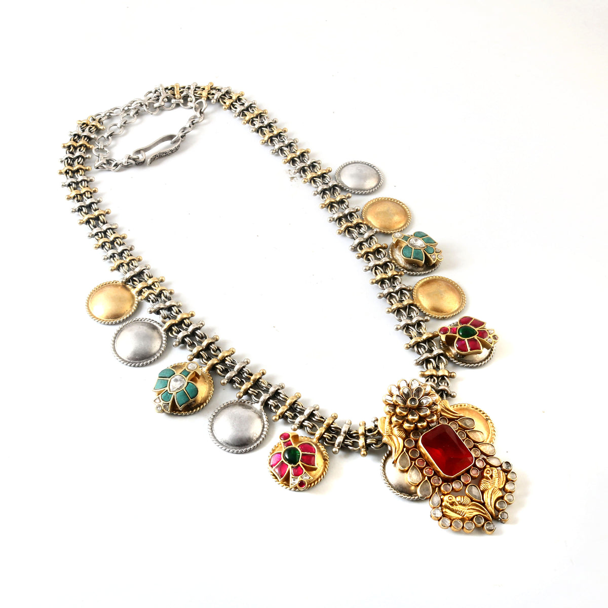 Dual Tone Floral Kundan Necklace